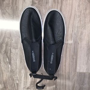 BNWOT black faux leather slides